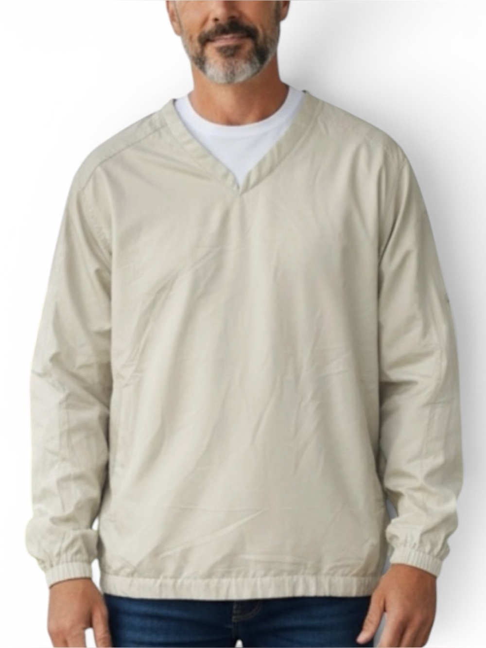 NIKE GOLF Mens Cream Long Sleeve Water Repellent Tee Relaxed Fit Size L